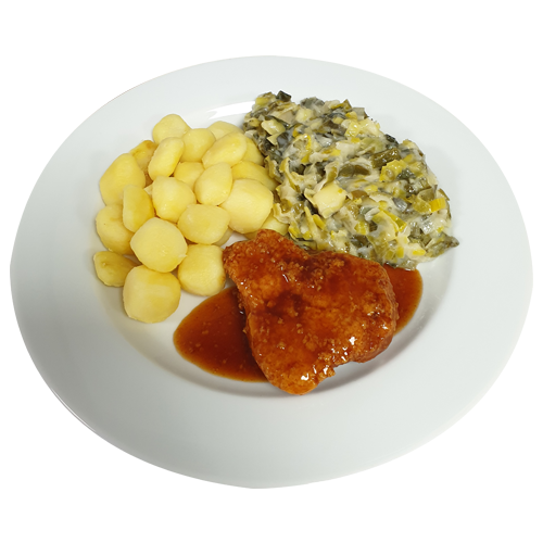 Kalkoenschnitzel Kippenjus chinese kool met saus Krielaardappelen gekookt(natrium/zoutarm)